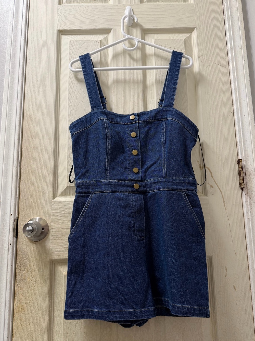 💙 Lulus Dark Blue Denim Romper